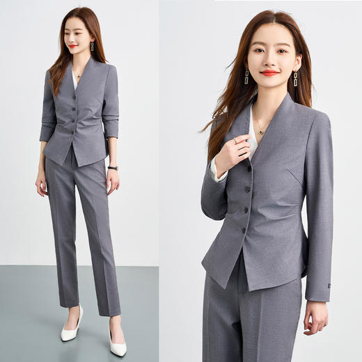 【西服+西裤】罗蒙女士纯色职业西服套装舒适通勤时尚两件套女百搭 商品图4