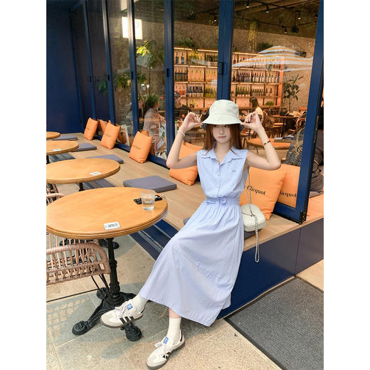 【折后再享2件88折】现货秒杀！最后一波 ！！简约百搭polo领条纹无袖连衣裙 日常219.99 立减90 秒杀129.99！ 商品图3