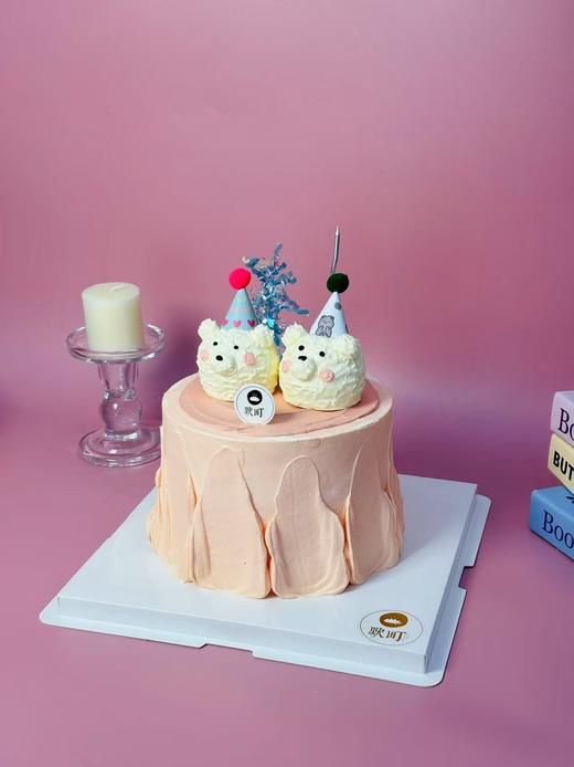 两只可爱小熊一起带生日帽庆祝小蛋糕 商品图2
