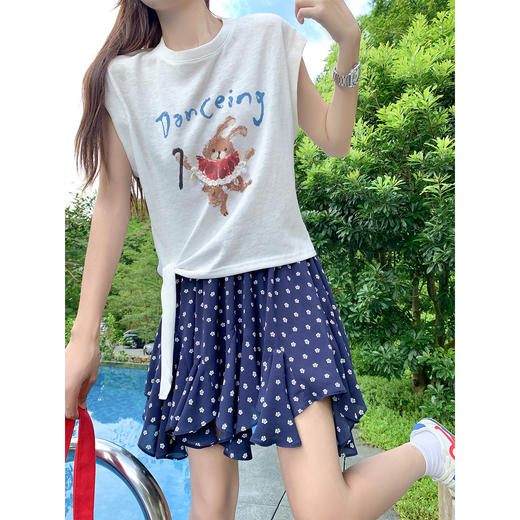 【110元任选2件】最后一波现货！米白色绑带小飞袖短袖 or 藏蓝色波点百褶裙 商品图2