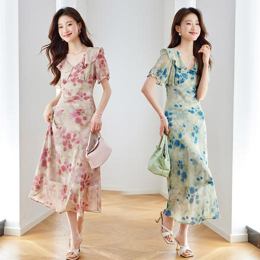 HR YKE2001碎花显瘦连衣裙 商品图0