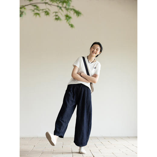 牧衣游原创 净色手工刺绣棉麻长裤 限量福利款 着竹不支持会员折 商品图2