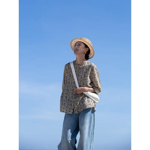 牧衣游原创印花100支进口比马棉衬衫新款通勤文艺百搭衬衣 匿雪词 商品图1