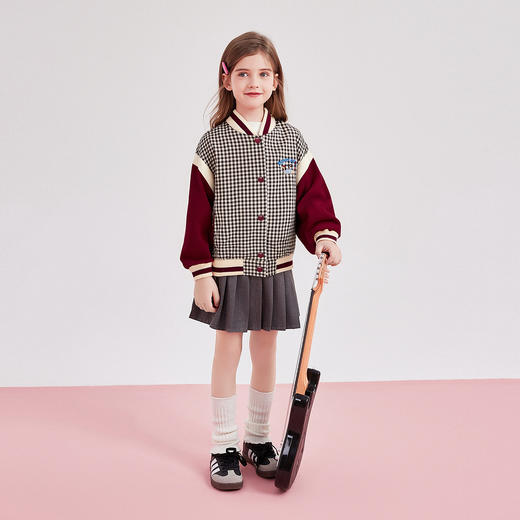 笛莎Deesha 童装女童外套2025秋新款女童撞色学院风棒球外套 商品图2