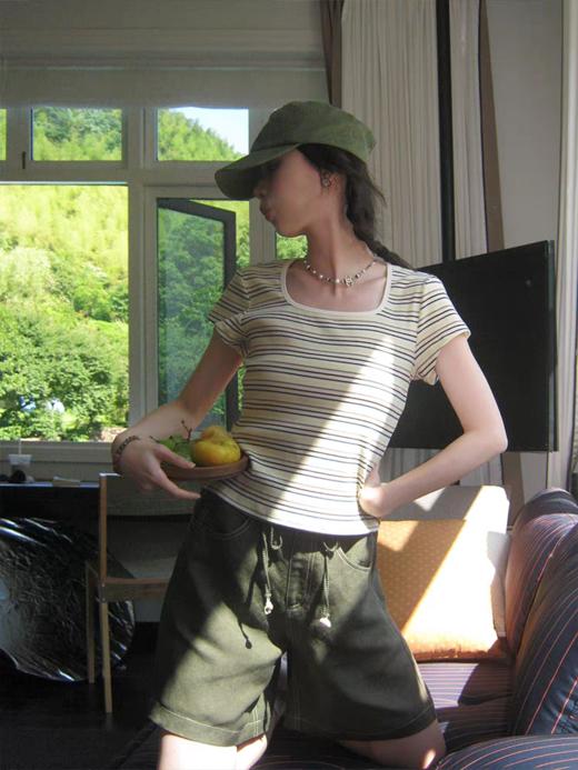 浮生八记/25B089/微弹撞色条纹短袖t恤 商品图1