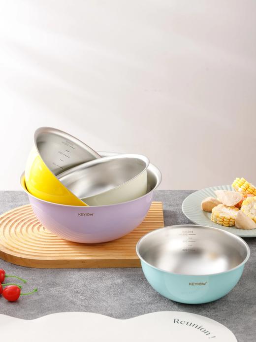 39.9抢亚马逊同款KEYIOW304不锈钢亮面沙拉盆刻度设计精准度量钢琴烤漆防刮防粘加高盆壁防飞溅基地直邮‬⁠​⁣​ 商品图1