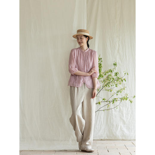 牧衣游原创 净色苎麻衬衫通勤简约轻薄柔软百搭文艺衬衣 云树里 商品图2