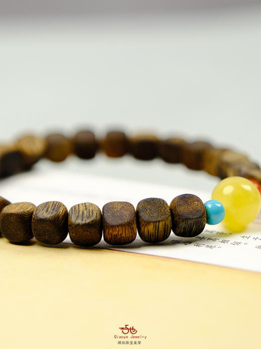 巧也【四雅.韵】7mm奇楠沉香方糖珠配多宝石手珠国风手串禅意风 商品图6