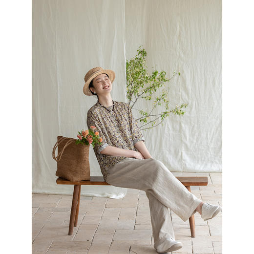 牧衣游原创 亚麻净色长裤轻薄柔软舒适宽松显瘦百搭休闲裤 熹兮 商品图3