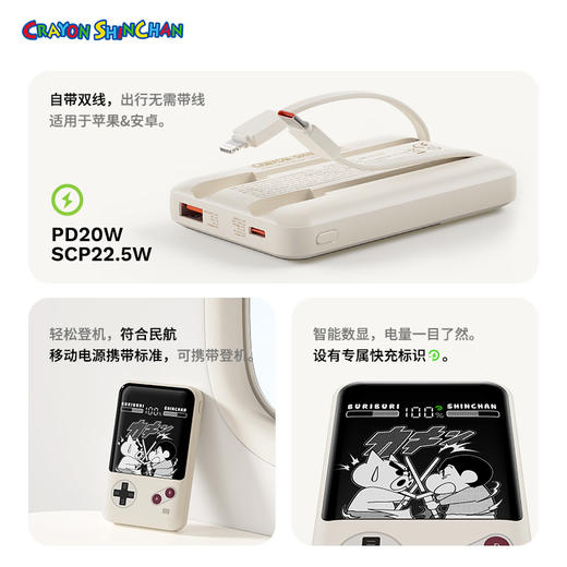 ROCK 蜡笔小新 P95/P99自带双线PD 22.5W快充移动电源10000/20000mah 商品图5