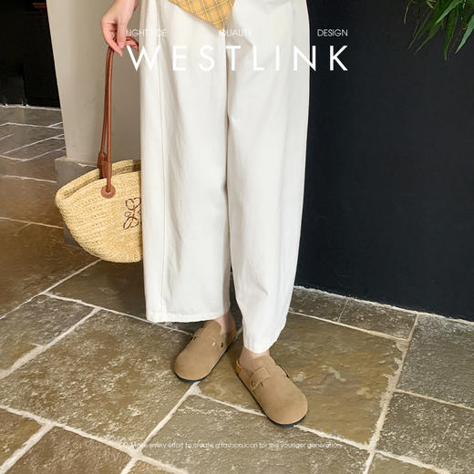 【限时秒杀】西遇复古勃肯鞋半拖女新款早春包头休闲一脚蹬白色软木勃肯鞋D0047446 商品图3