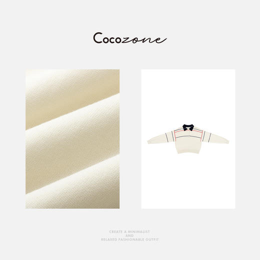 COCO ZONE 刘一一“条系”桑蚕丝混纺POLO领毛织上衣 CD1A1109 商品图2