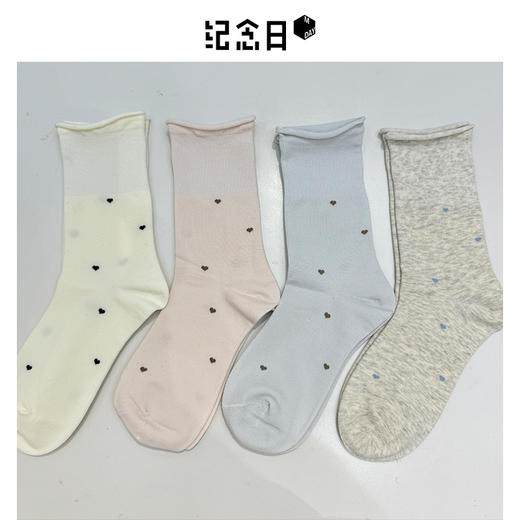 《浅灰色无货勿拍》基础简约爱心波点卷边中款袜163244270 商品图6