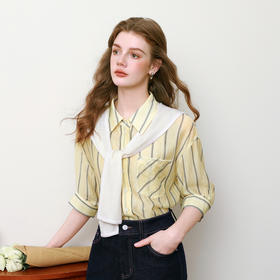 【商场同款】诗凡黎撞色条纹翻领衬衫2025夏新款衬衣女3G4120201