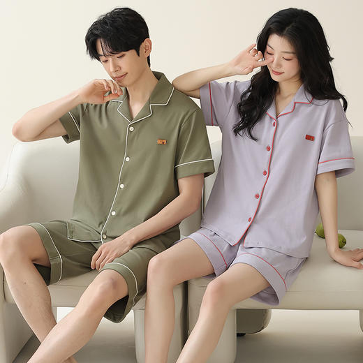 HNAN 纯棉情侣款开衫家居服  睡衣 亲肤透气 舒适柔软 多款可选 商品图4