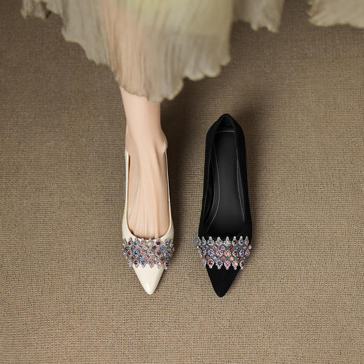 【预售5天】法式轻奢水钻高跟鞋细跟尖头真皮百搭气质通勤单鞋女ZYY&A1262 商品图0