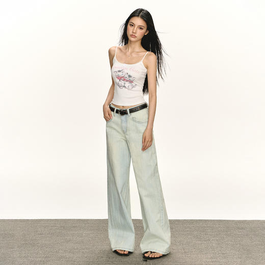 Ariseism 美式复古水洗宽松阔腿直筒牛仔裤女夏季新款休闲长裤子 商品图4