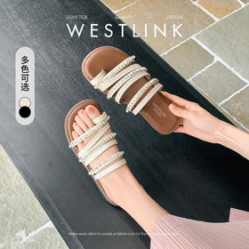 西遇平底凉拖鞋女夏季外穿新款仙女风水钻罗马鞋配裙套趾凉鞋D0956695