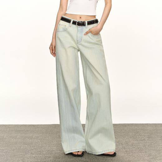 Ariseism 美式复古水洗宽松阔腿直筒牛仔裤女夏季新款休闲长裤子 商品图0