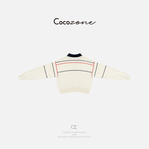 COCO ZONE 刘一一“条系”桑蚕丝混纺POLO领毛织上衣 CD1A1109 商品图1