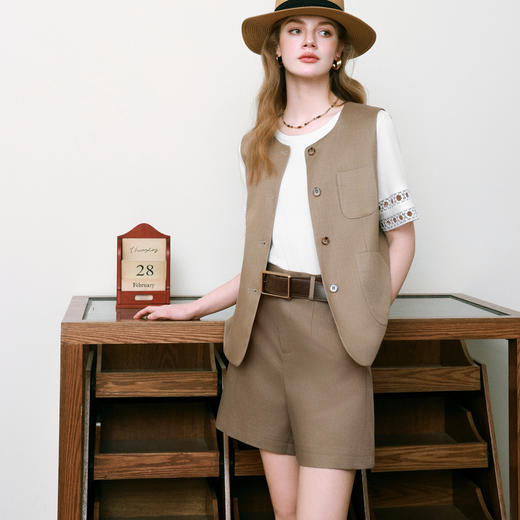 【商场同款】诗凡黎老钱风马甲2025夏新款文艺复古上衣3G4310072 商品图0