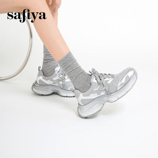 预售|Safiya/索菲娅2025时尚烫钻厚底轻便增高百搭透气休闲老爹鞋SFD3112061 商品图12
