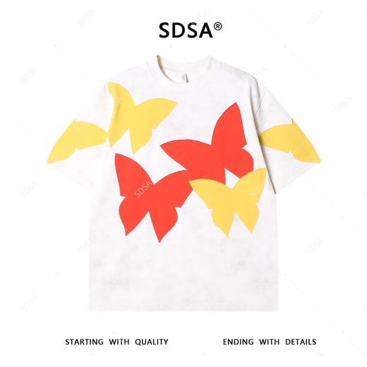 T4044夏季高级感新款男士潮牌撞色贴布蝴蝶设计短袖T恤满天星圆领上衣 商品图1