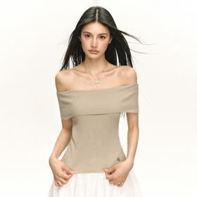 Ariseism 美式复古设计感一字肩短袖t恤女夏季新款修身上衣