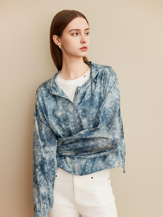 【桑蚕丝印花外套】25年夏季新品女士100%桑蚕丝连帽薄款外套 商品图1