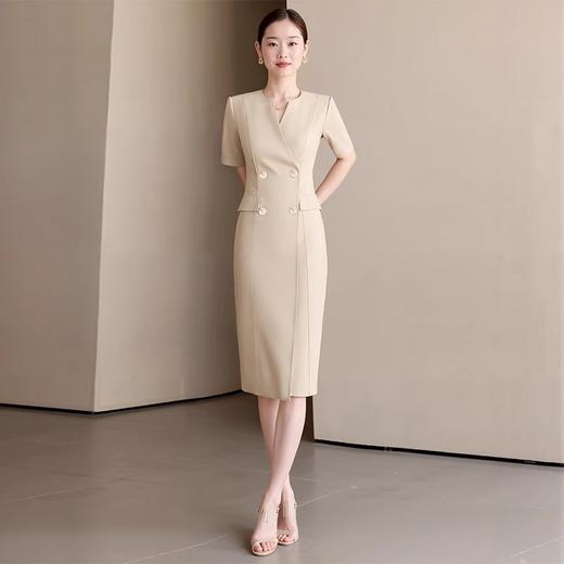 IWY/纸片人通勤装_高级感卡其色双排扣西装连衣裙夏季职业装WQ179 商品图4