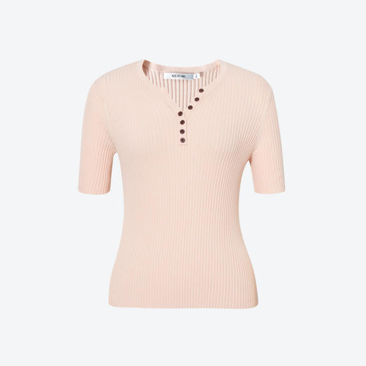 【商场同款】【萌宠系列】诗凡黎半开扣短袖针织衫25夏新款气质上衣3G4630911 商品图0