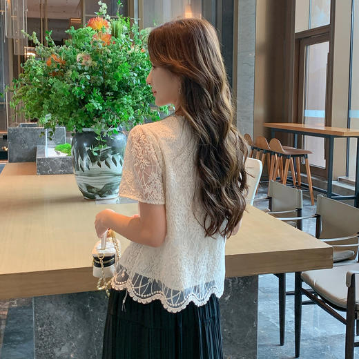 奢姿大码女装2025夏季复古蕾丝洋气百搭衬衫胖妹妹花边时尚上衣9952258193 商品图3