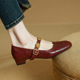 【预售5天】羊皮版超软小香风平底复古一字带玛丽珍鞋女方头浅口单鞋小皮鞋PS&PS3129