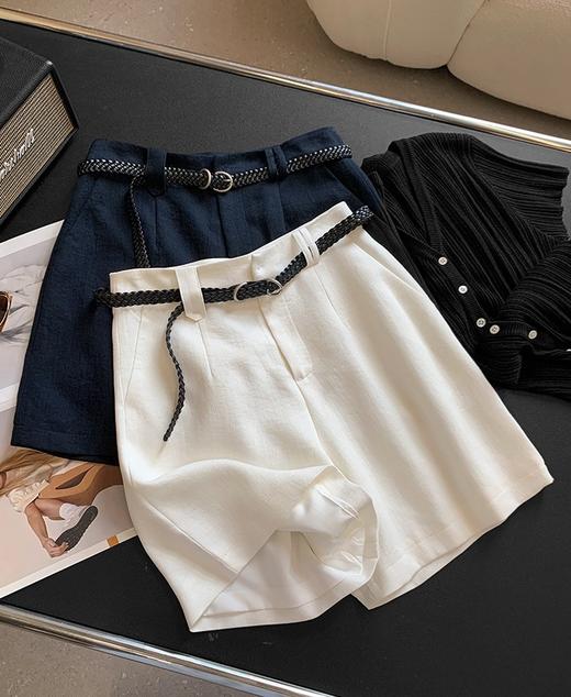 老钱麻短裤率性天丝亚麻A字百慕短裤送腰带 商品图3