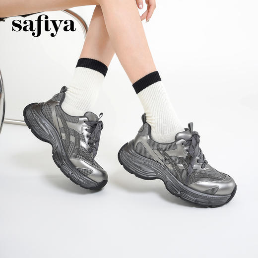 预售|Safiya/索菲娅2025时尚烫钻厚底轻便增高百搭透气休闲老爹鞋SFD3112061 商品图10