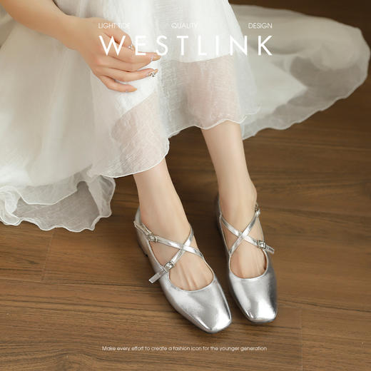 西遇银色玛丽珍鞋女新款夏季法式绝美芭蕾风粗跟中跟配裙单鞋D0056710 商品图1