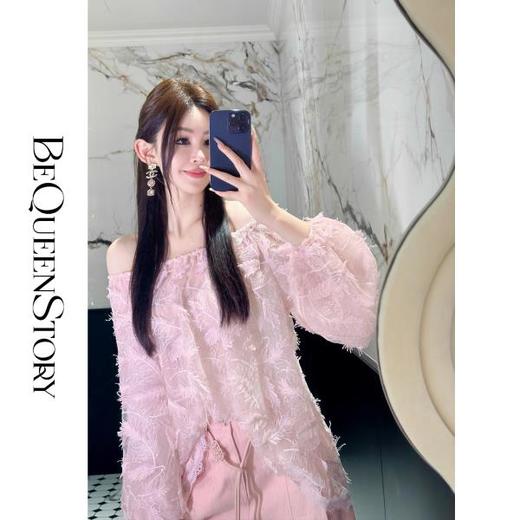 BeQueenStory【幻境羽翼】羽毛丝绣亮片圆领灯笼袖衬衫2025春装新款 商品图3