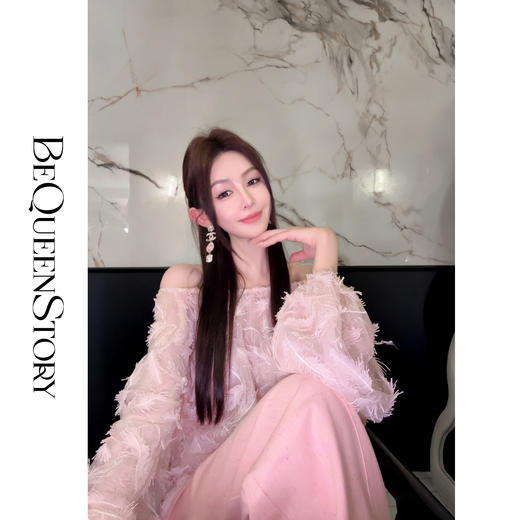 BeQueenStory【幻境羽翼】羽毛丝绣亮片圆领灯笼袖衬衫2025春装新款 商品图4
