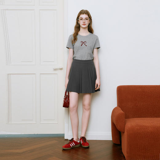 【商场同款】诗凡黎蝴蝶结纯棉T恤2025夏新款正肩小上衣3G4200381 商品图1