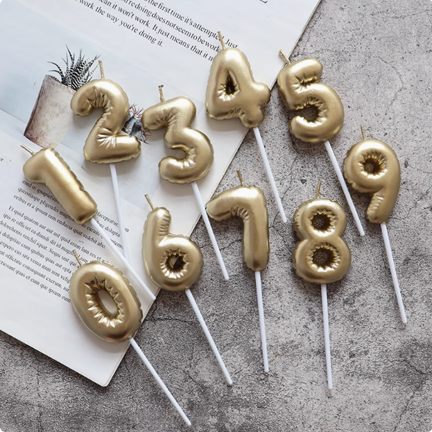 独立装 香槟金色气球数字蜡烛 装饰蜡烛 派对香槟金数字蜡烛 气球造型