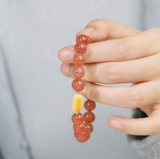 【敦煌如愿·天然南红玛瑙蜜蜡手串】南红手链樱桃红手链  蜜蜡随形珠手串小清新时尚 商品图3
