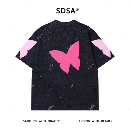 T4044夏季高级感新款男士潮牌撞色贴布蝴蝶设计短袖T恤满天星圆领上衣 商品图4
