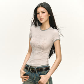 Ariseism 美式复古设计感短袖t恤女夏季新款修身上衣