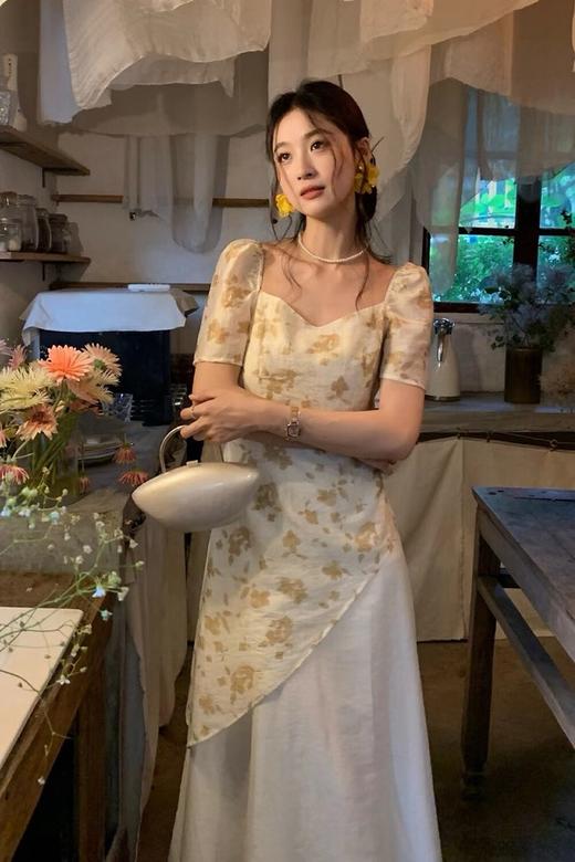 ELLA JADE 方领泡泡袖碎花不规则连衣裙 20856 商品图7