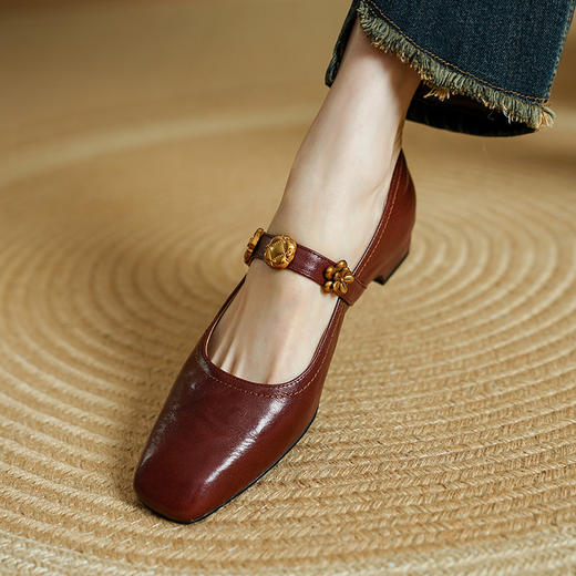 【预售5天】羊皮版超软小香风平底复古一字带玛丽珍鞋女方头浅口单鞋小皮鞋PS&PS3129 商品图2