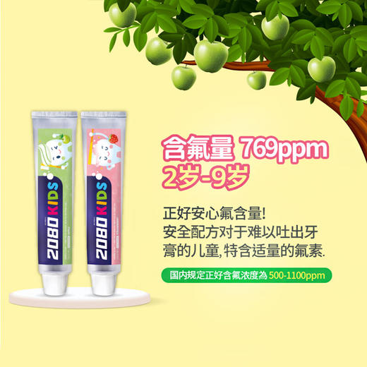 韩国进口爱敬2080儿童牙膏换牙期草莓苹果味清洁牙膏 80g*2支 商品图4