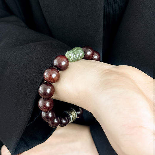 BAOFAMDI宝梵迪转金轮六字箴言鼓珠文玩和田玉貔貅男女款手串送男友送父亲高档礼物BF 商品图5