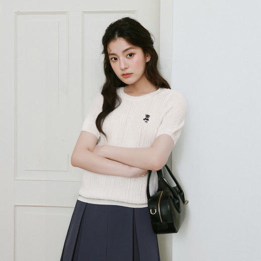 【商场同款】【萌宠系列】诗凡黎猫咪刺绣圆领针织衫2025夏短袖上衣3G4630931 商品图3