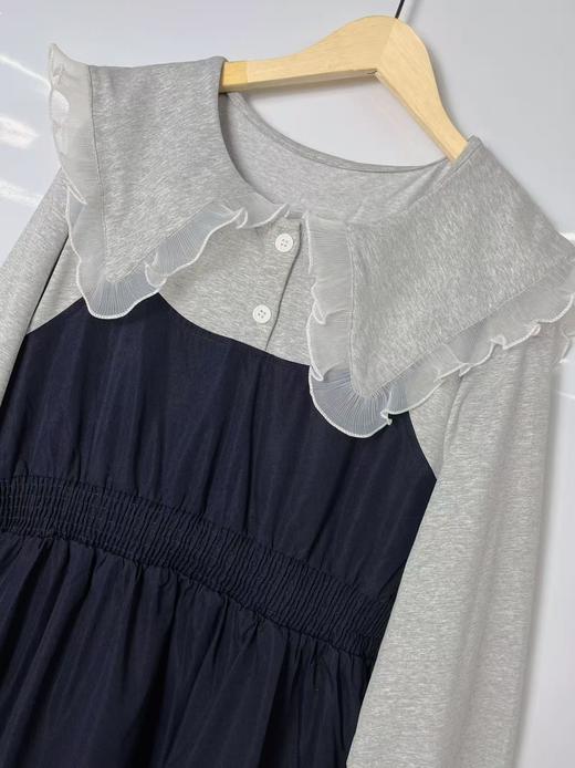 【诗铭洛可】XC2253连衣裙网纱拼色花边翻领长袖裙A17-1 商品图3