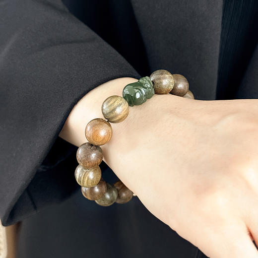 BAOFAMDI宝梵迪转金轮六字箴言鼓珠文玩和田玉貔貅男女款手串送男友送父亲高档礼物BF 商品图6